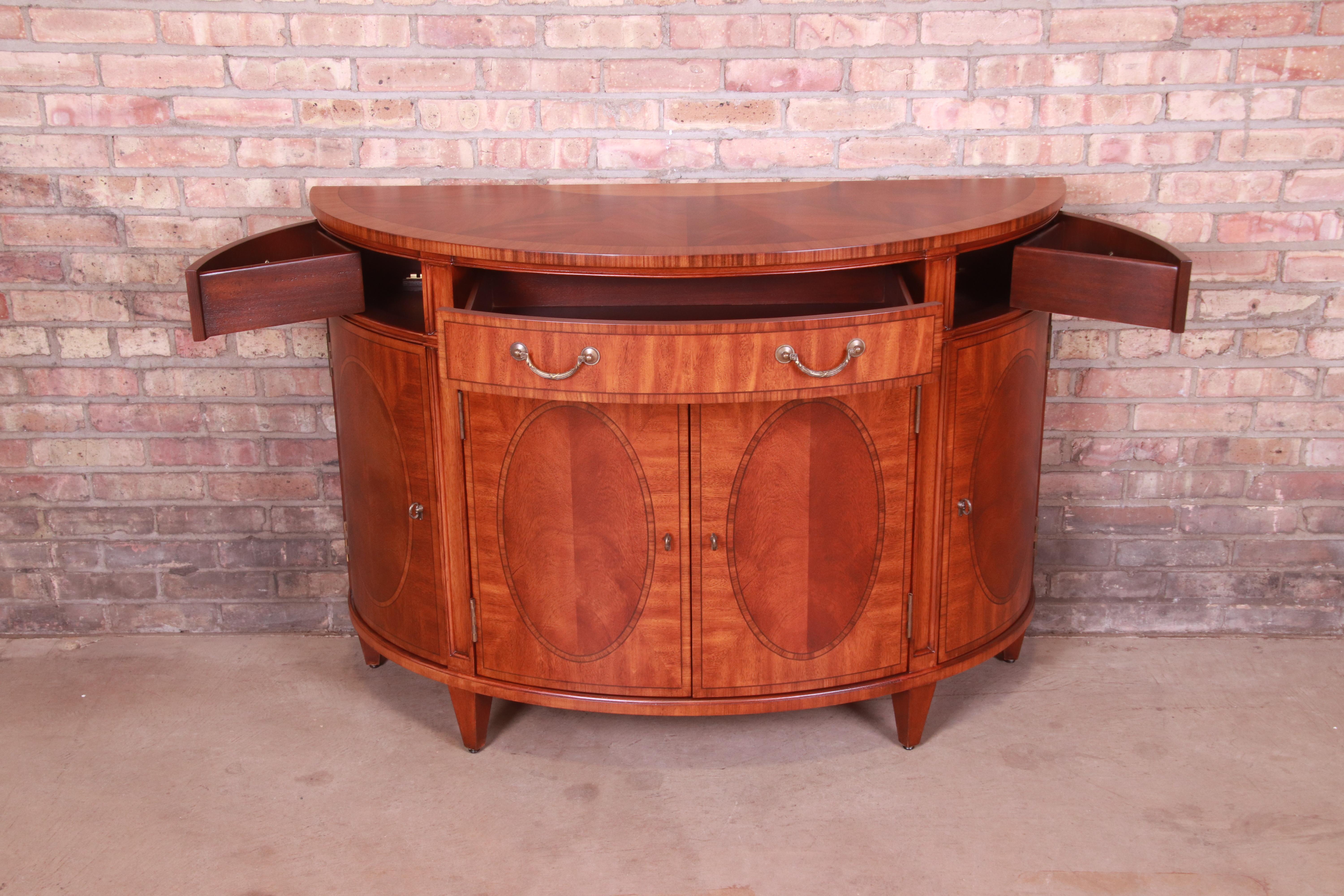 Ethan Allen Regency Inlaid Mahogany Demilune Console or Bar Cabinet, Refinished 1