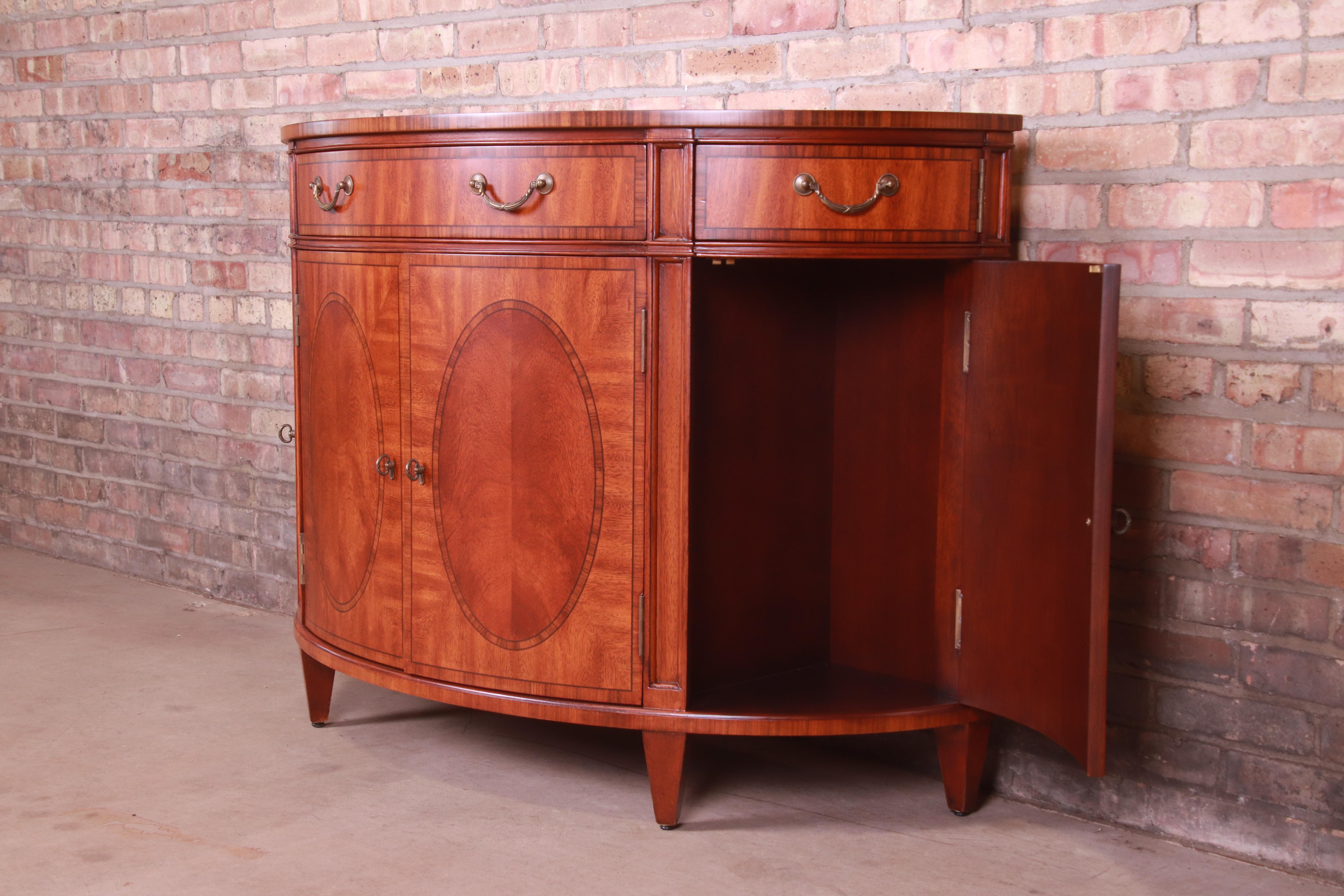 Ethan Allen Regency Inlaid Mahogany Demilune Console or Bar Cabinet, Refinished 6