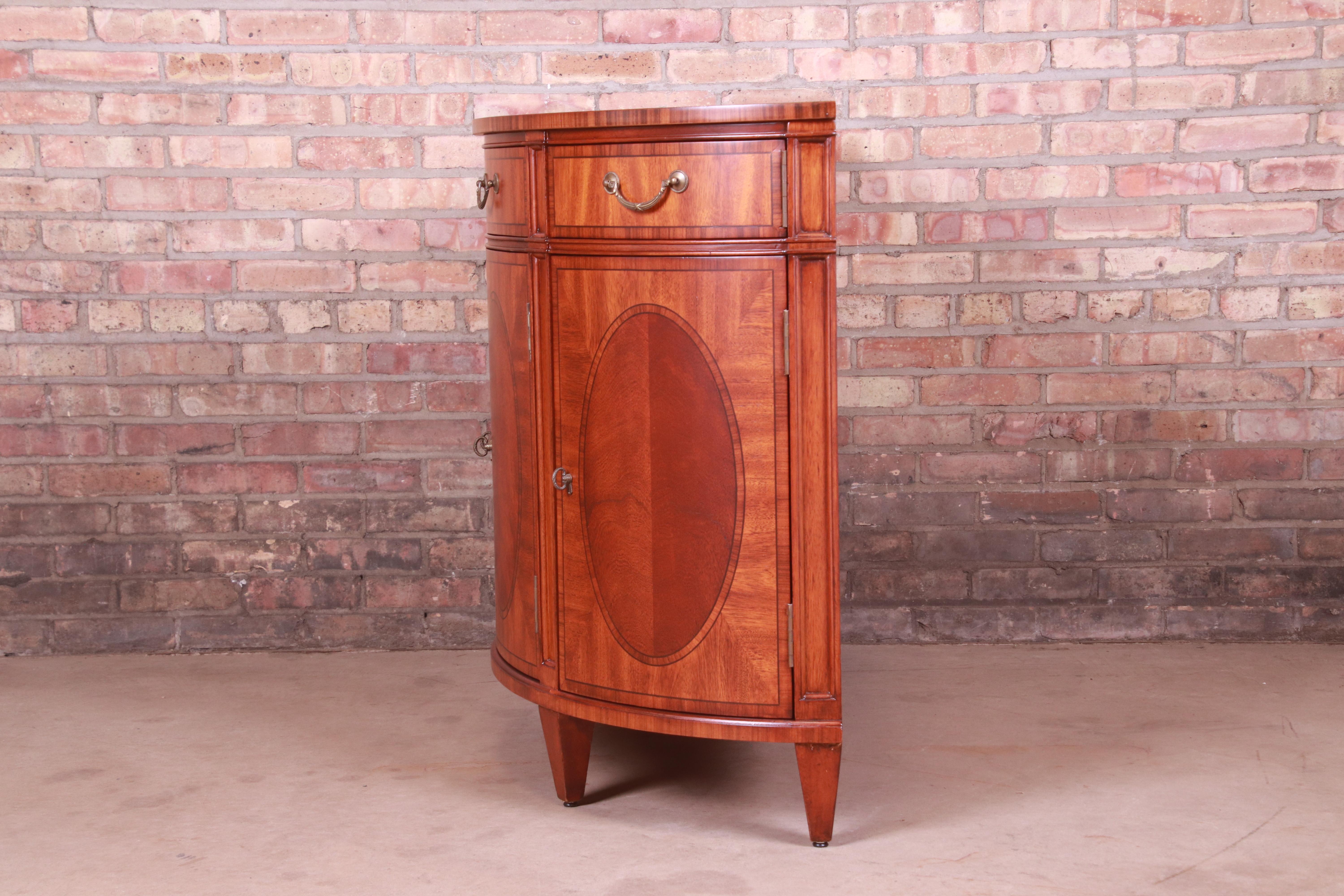Ethan Allen Regency Inlaid Mahogany Demilune Console or Bar Cabinet, Refinished 7