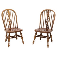 ETHAN ALLEN Royal Charter Oak Jacobean Windsor Dining Side Chairs - Pair C