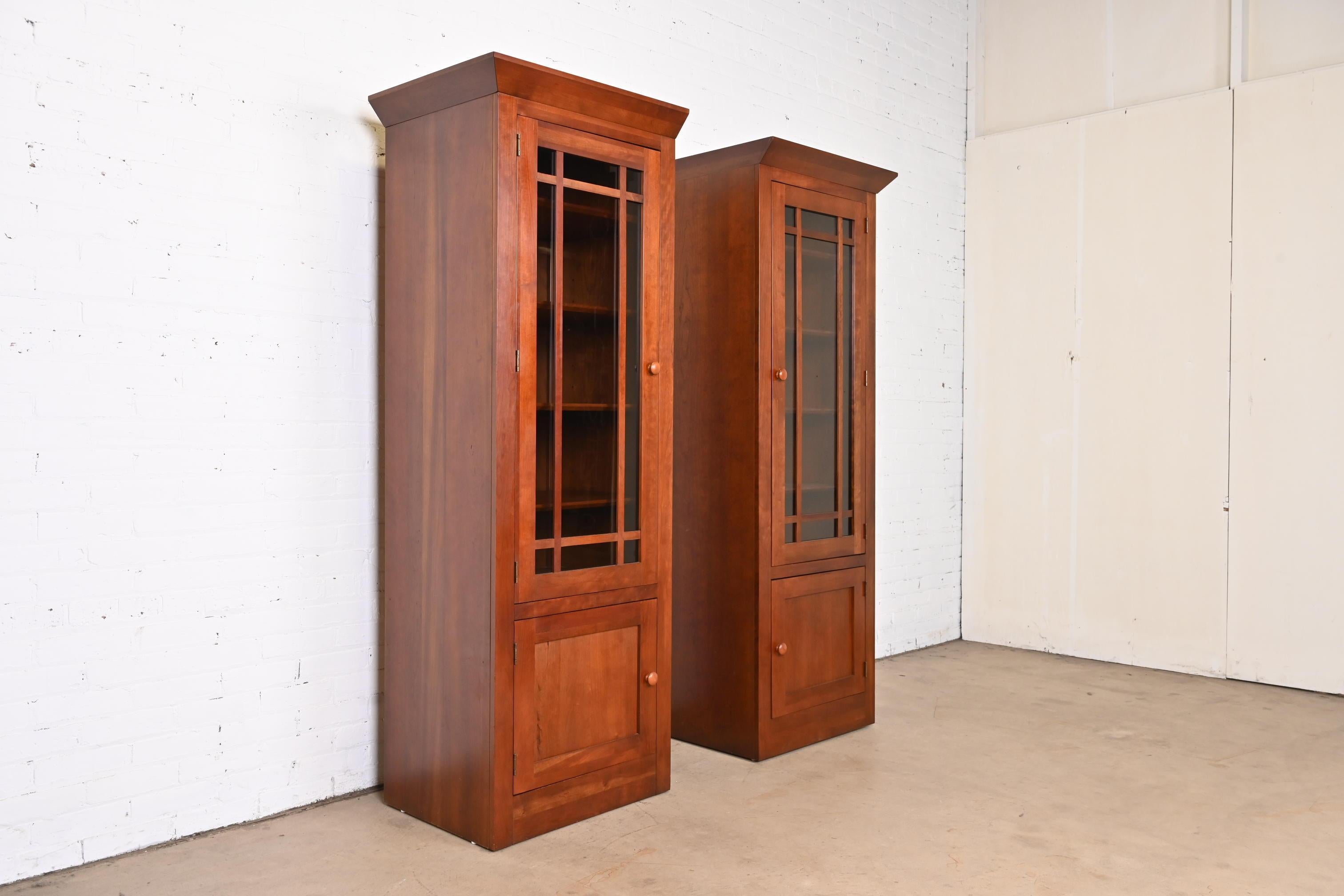 American Shaker Cherry Wood Bookcases or Media Cabinets, Pair For Sale