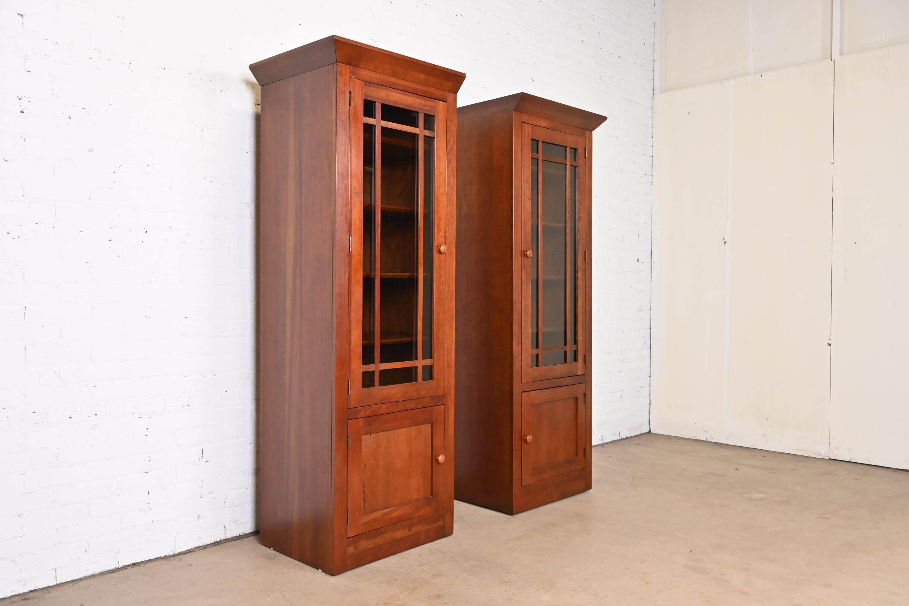 American Shaker Cherry Wood Bookcases or Media Cabinets, Pair