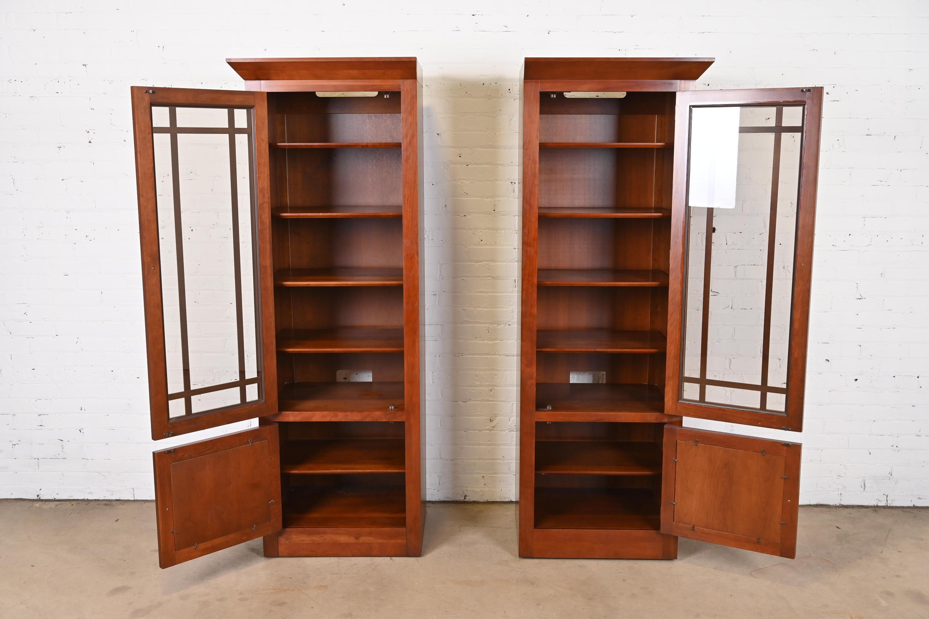 Shaker Cherry Wood Bookcases or Media Cabinets, Pair In Good Condition For Sale In South Bend, IN