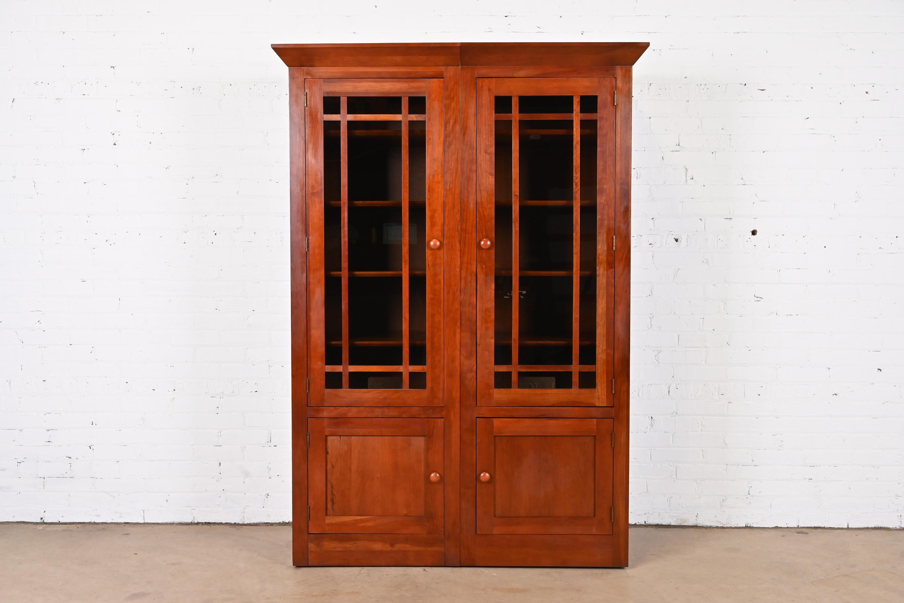 20th Century Shaker Cherry Wood Bookcases or Media Cabinets, Pair For Sale