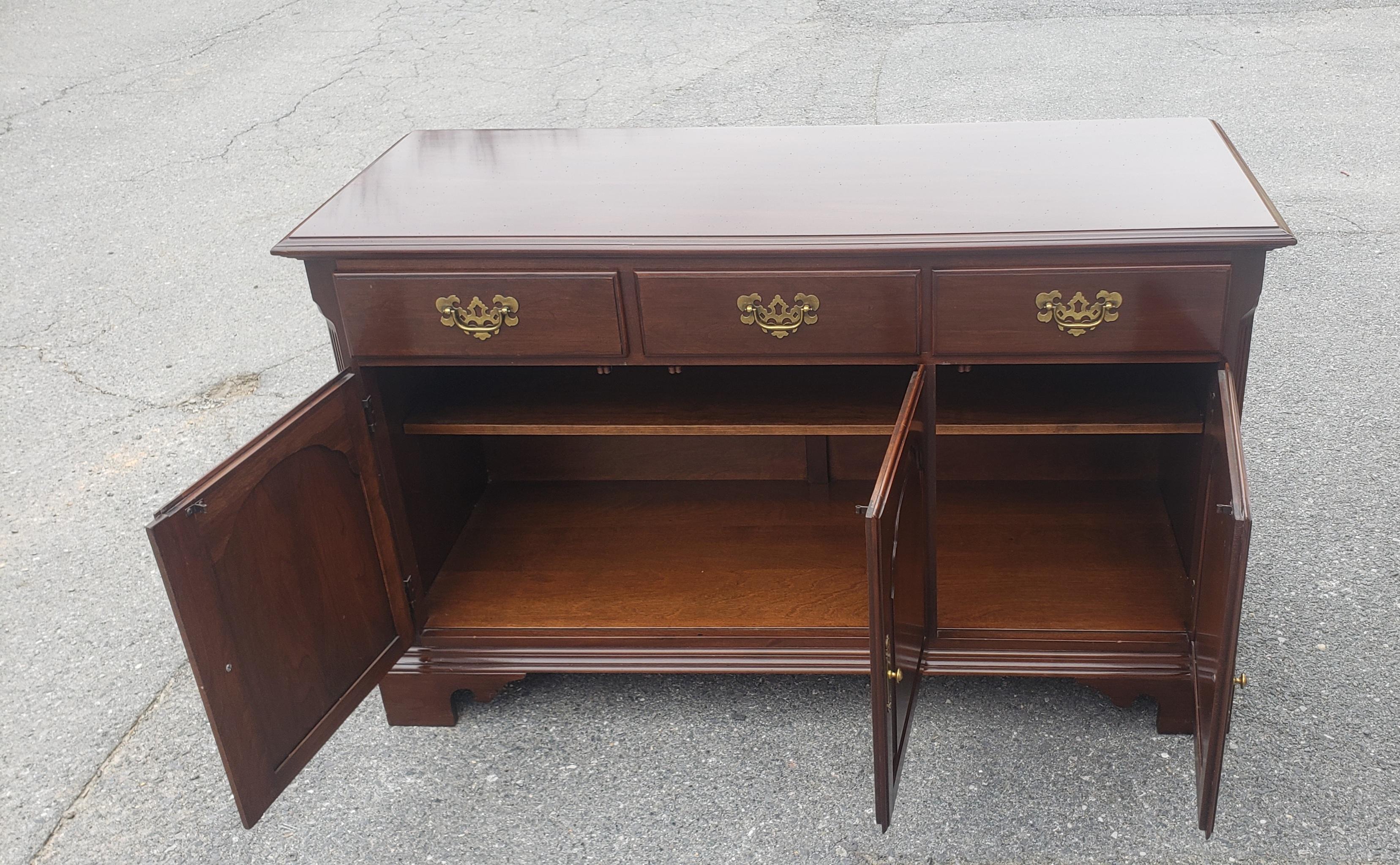 Chippendale Solid Cherry Mid-Size Buffet Credenza with Protective Glass Top