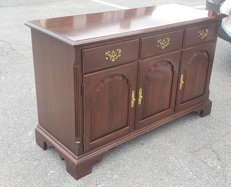 Ethan Allen Solid Cherry MidSize Buffet Credenza with Protective Glass Top For Sale at 1stDibs