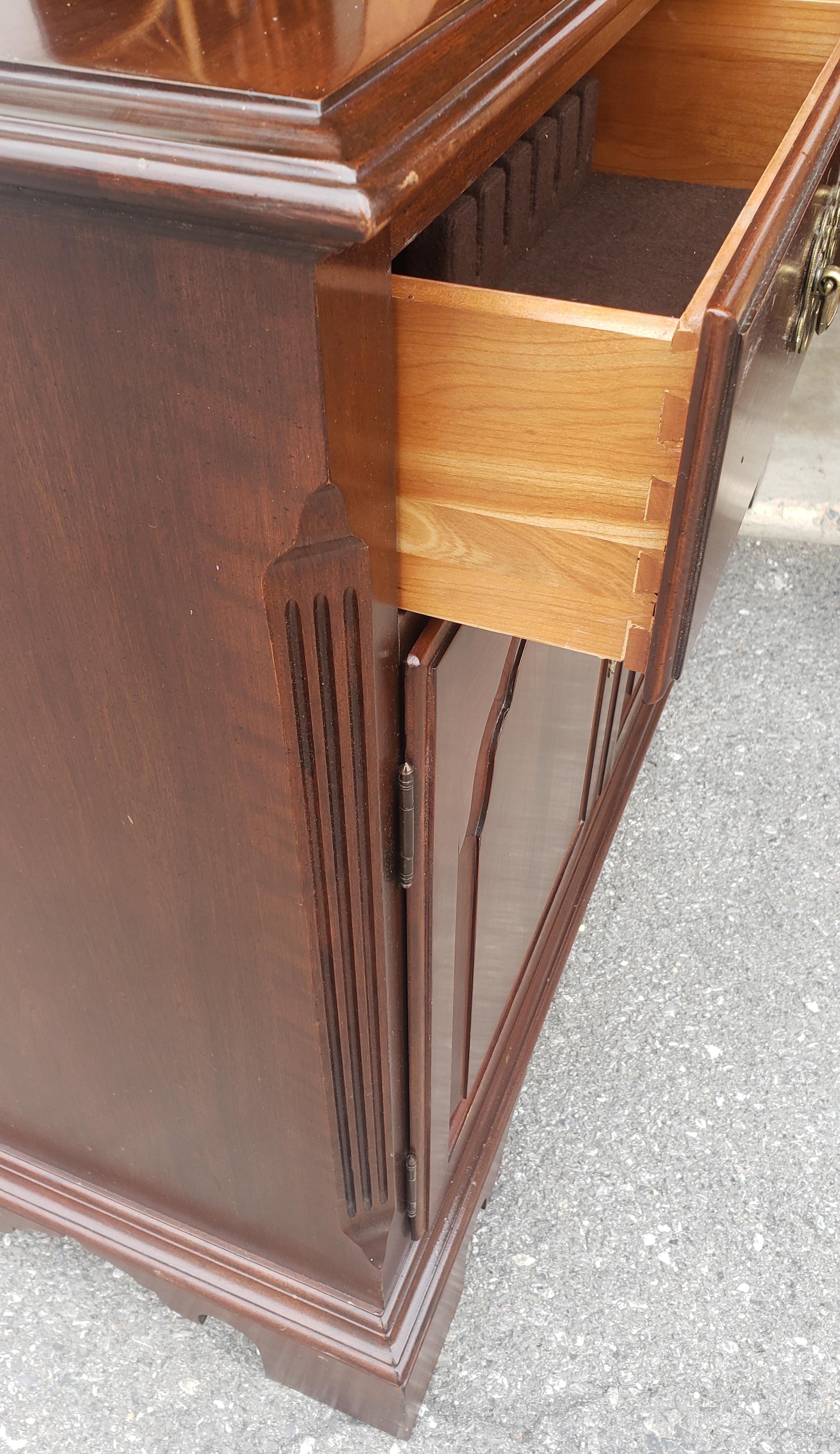 Brass Solid Cherry Mid-Size Buffet Credenza with Protective Glass Top