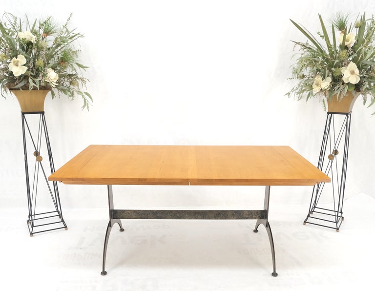 Ethan Allen Solid Maple Wrought Iron Base Dining Table 2 Leafs