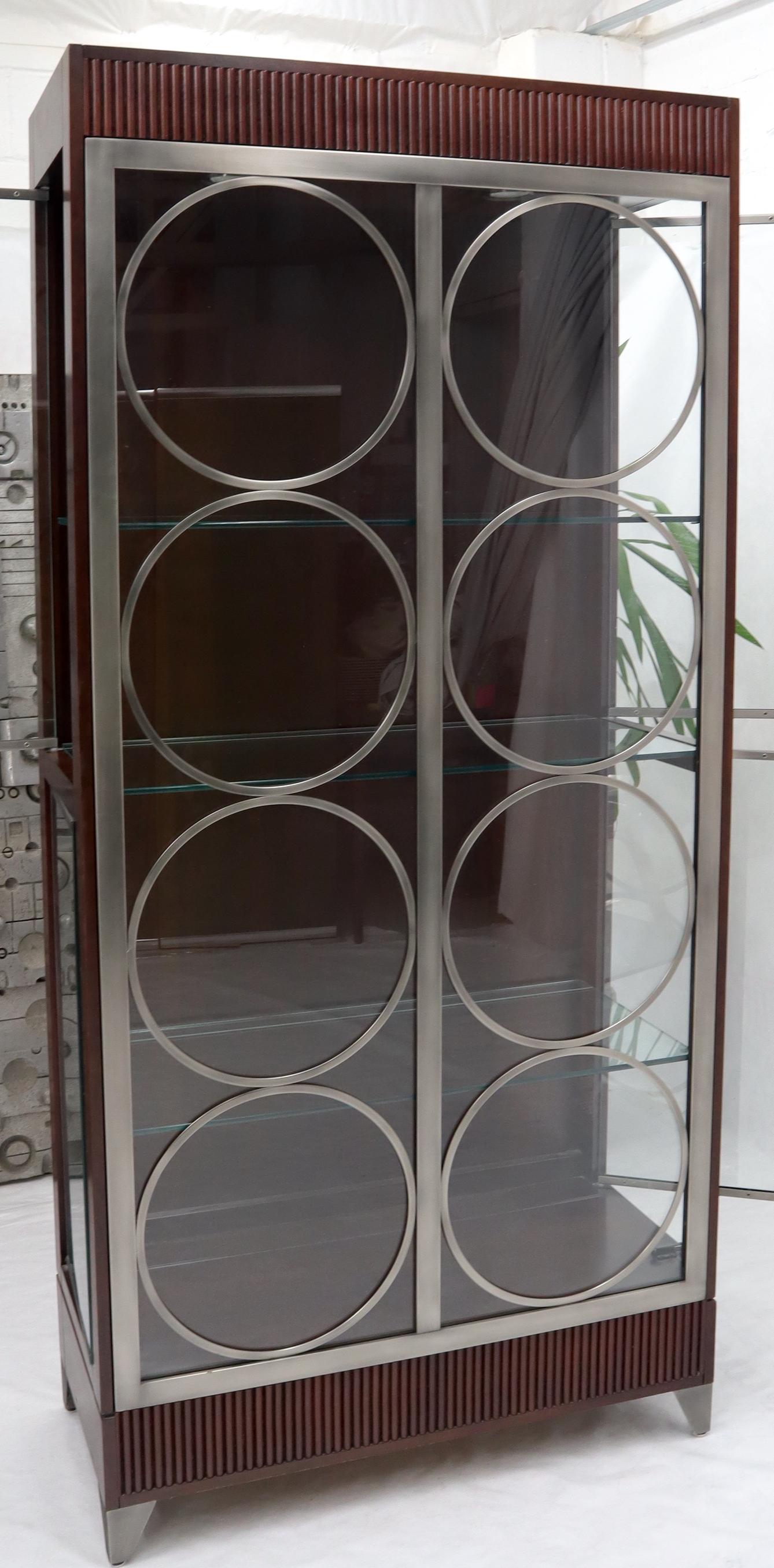 Contemporary Ethan Allen side doors glass shelves display cabinet vitrine wall unit.