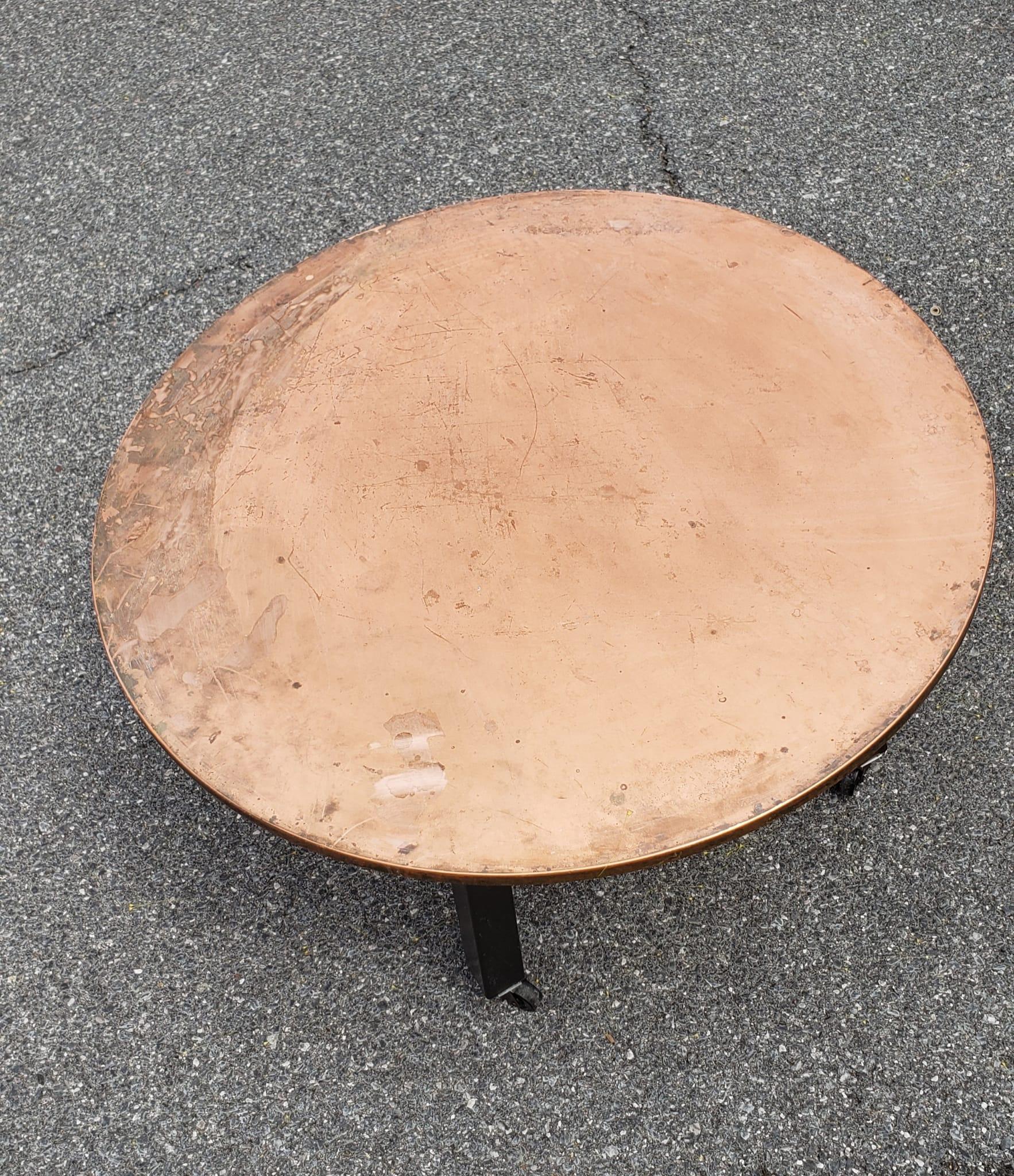 Modern Ethan Allen Two-Tier Copper Top Metal Rolling Outdoor or Indoor Coffee Table