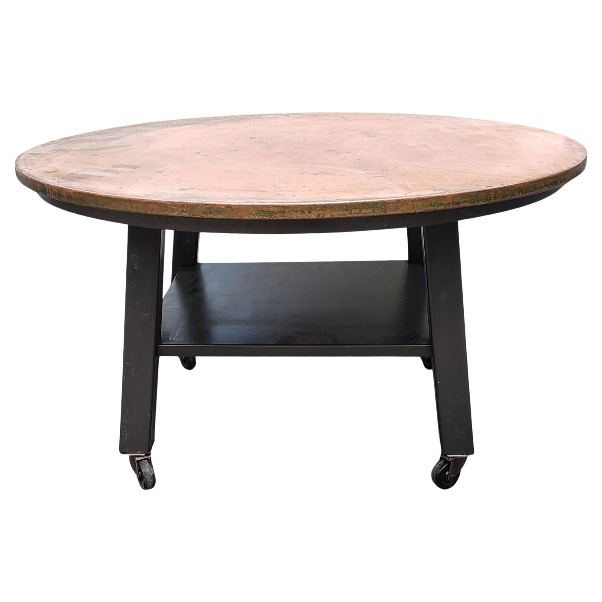Ethan Allen Two-Tier Copper Top Metal Rolling Outdoor or Indoor Coffee Table