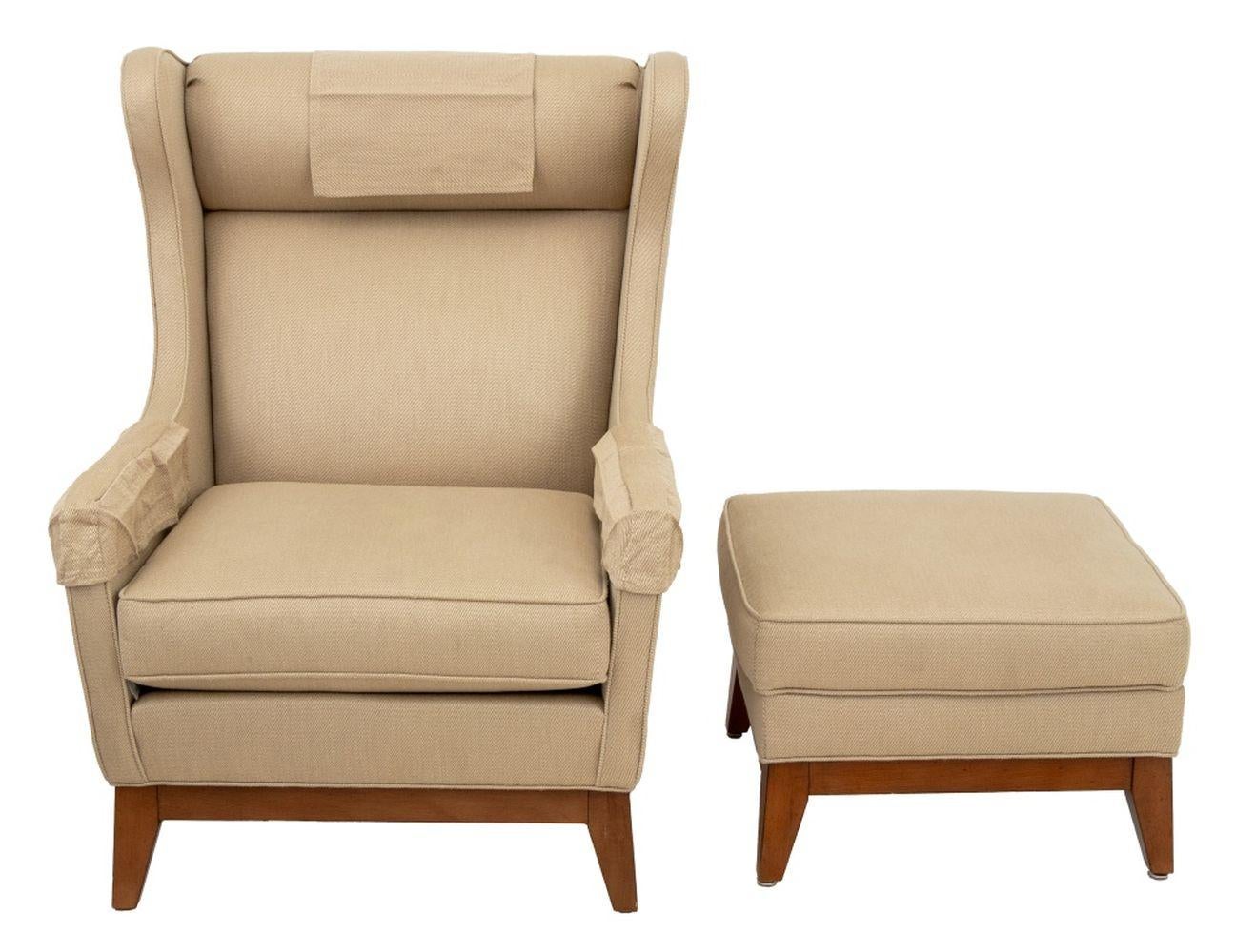 Ethan Allen Upholstered Wingback Chair & Ottoman For Sale 5
