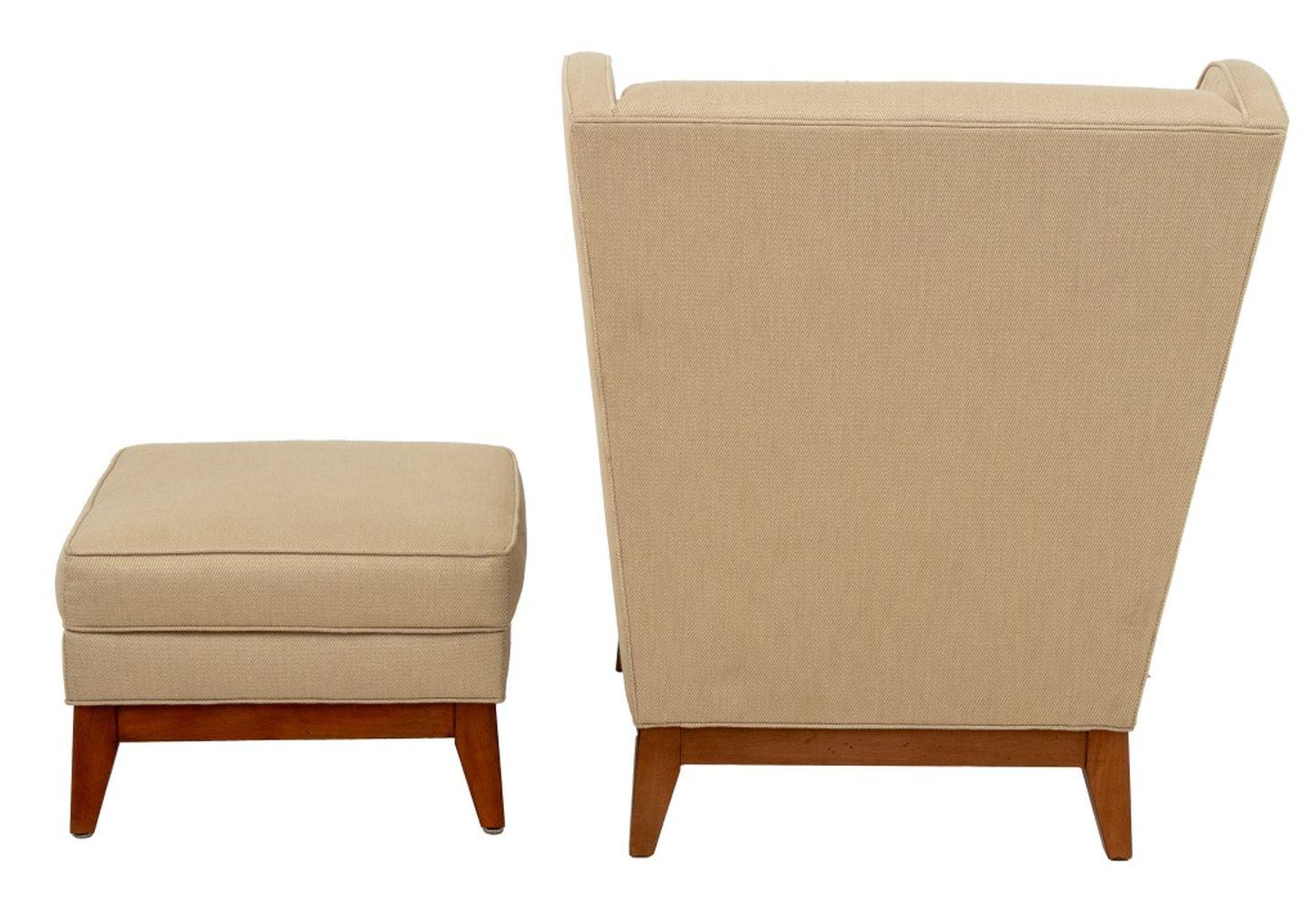 Upholstery Ethan Allen Upholstered Wingback Chair & Ottoman For Sale