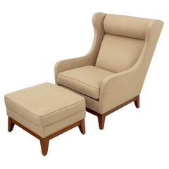 Ethan Allen Upholstered Wingback Chair & Ottoman