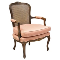 Ethan Allen Vintage French Country Louis XV Style Cane Fauteuil Lounge Chair