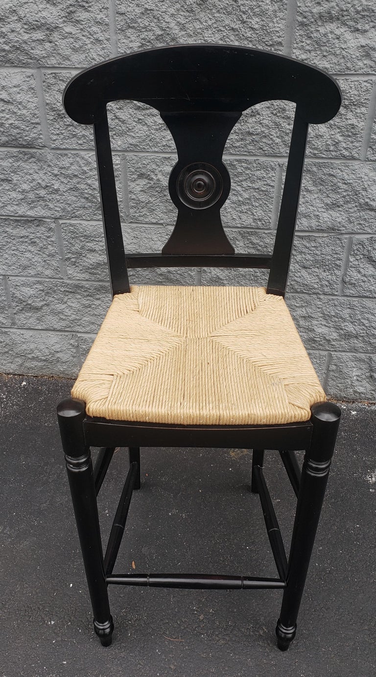 Ethan Allen Vintage French Country Rush Seat Bar Stools in Black, a