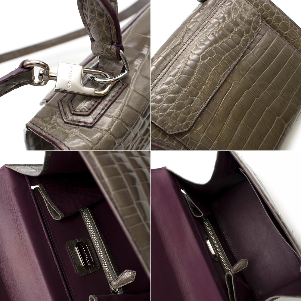 Ethan K Alla Krokodil Medium Top Handle Tasche in Gris Fonce Glänzend im Angebot 2