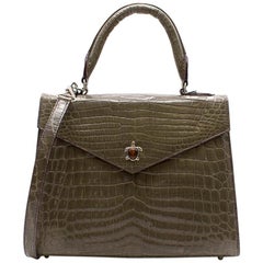 Ethan K Alla - Sac à poignée moyen en crocodile gris foncé brillant