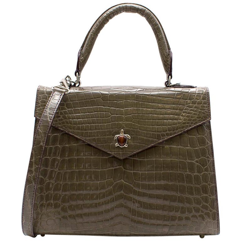 Ethan K Alla Crocodile Medium Top Handle Bag in Gris Fonce Shiny For Sale  at 1stDibs | alla bag, ethan k bags, alla bags