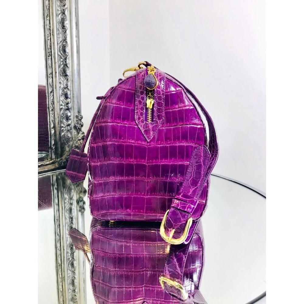Purple Ethan K Crocodile Skin Bowler Bag For Sale