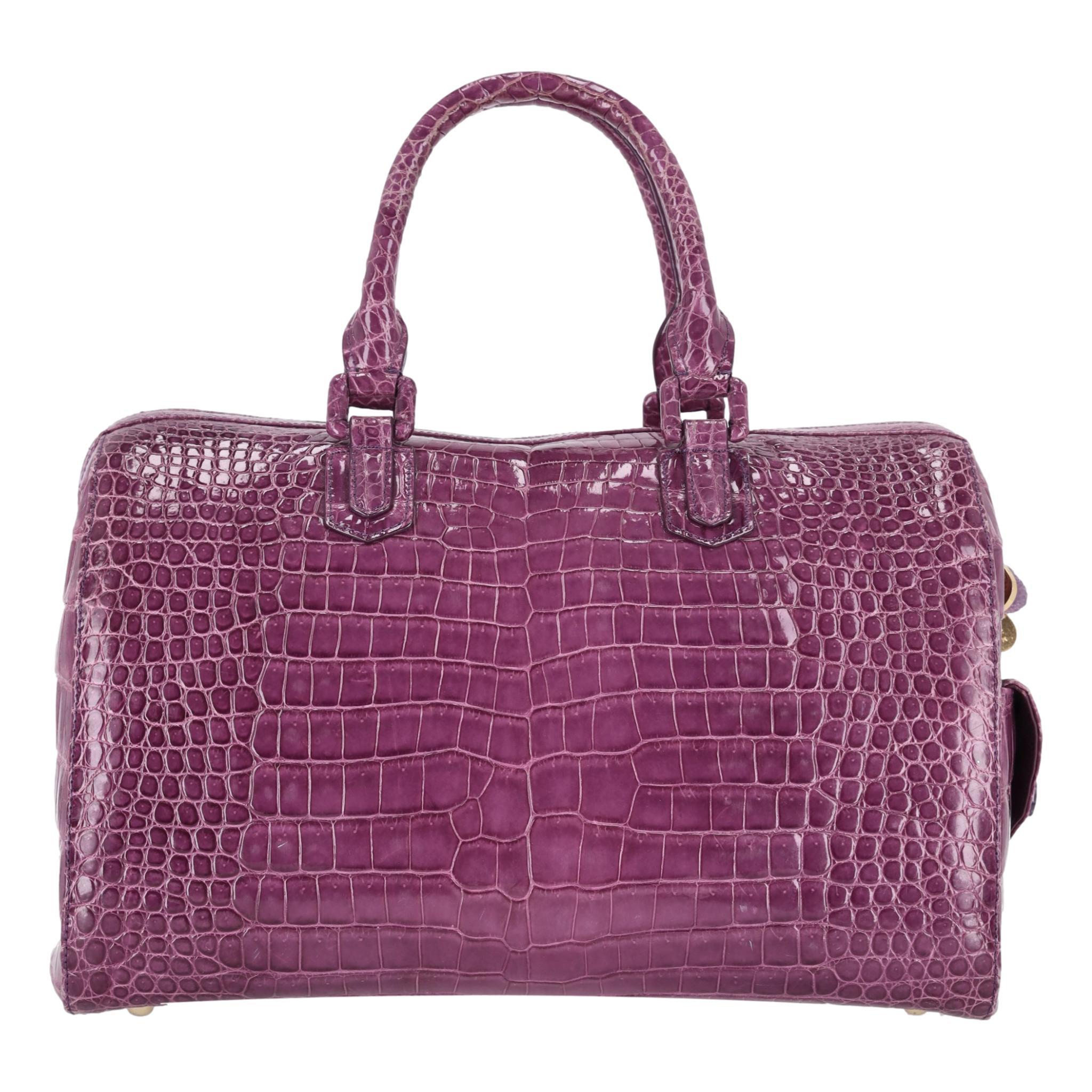 Gray Ethan K Crocodile Skin Bowler Bag For Sale