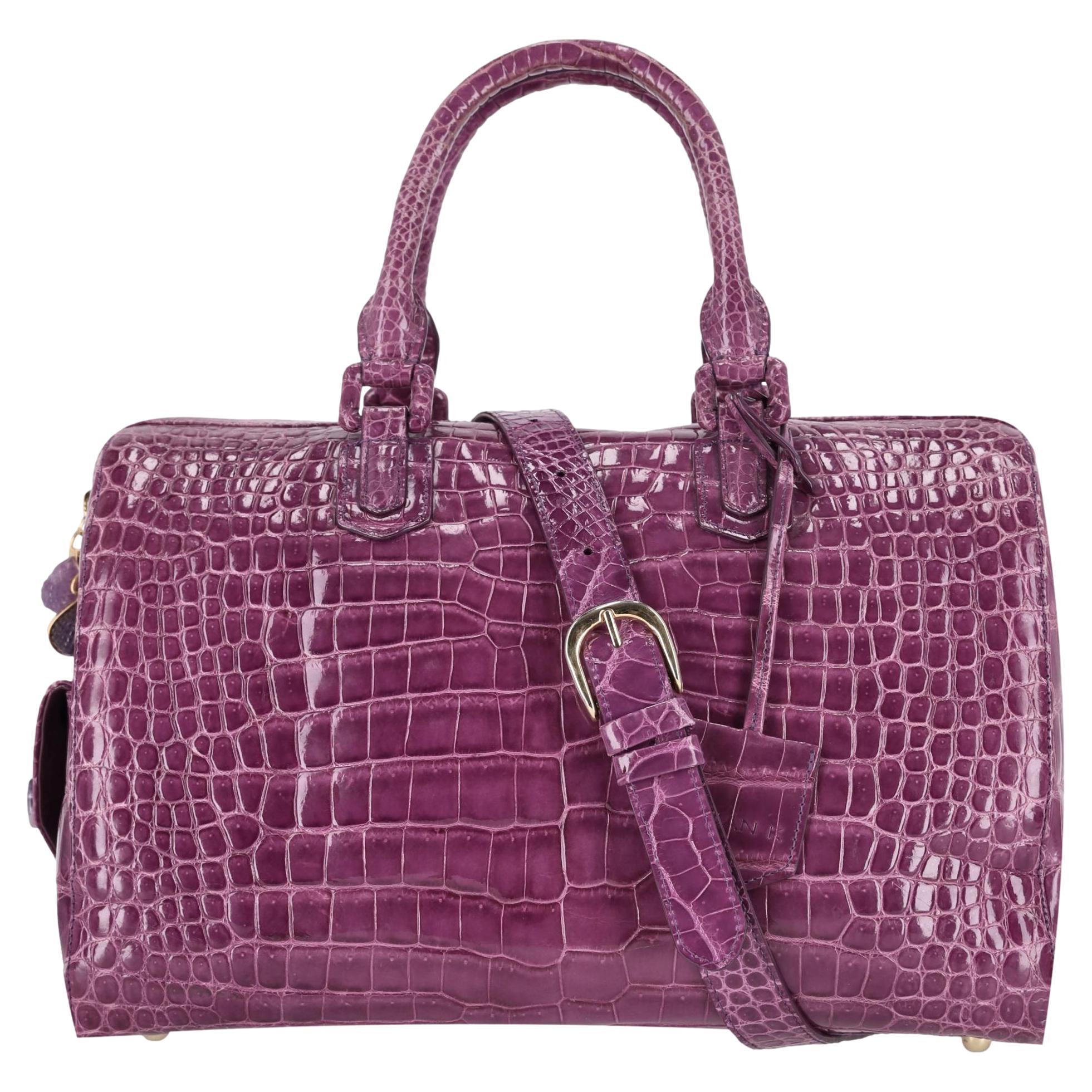 Ethan K Crocodile Skin Bowler Bag For Sale