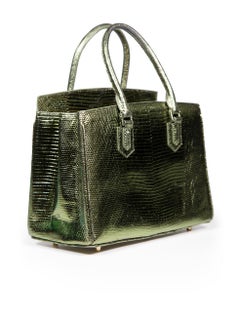 Ethan K Green Lizard Leather Metallic Handbag