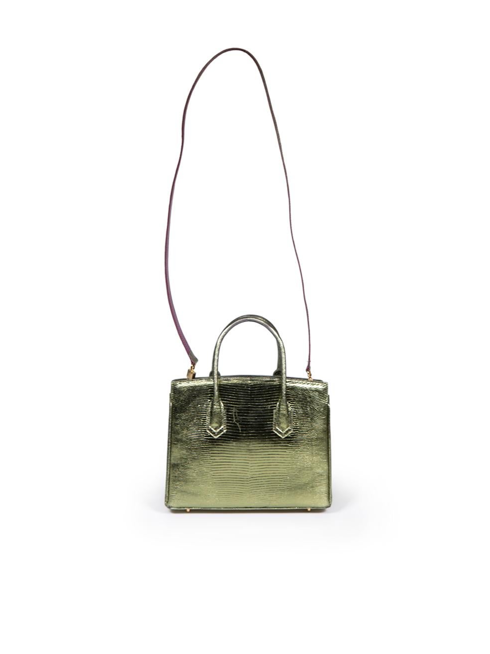 Ethan K Green Lizard Leather Metallic Handbag In Good Condition For Sale In London, GB