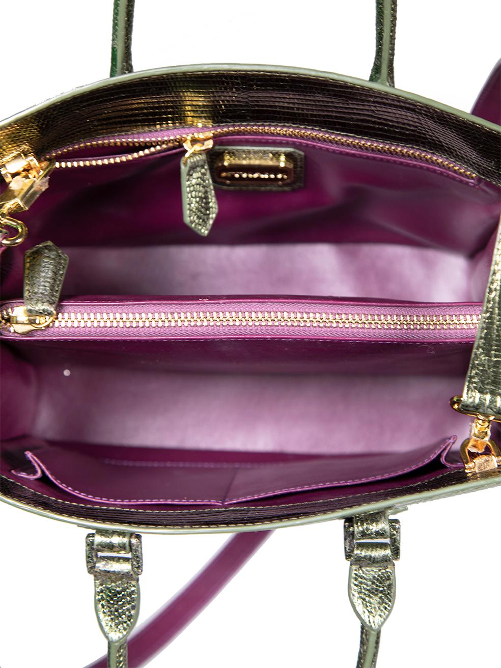 Ethan K Green Lizard Leather Metallic Handbag For Sale 1