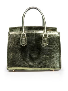 Ethan K Green Lizard Leather Metallic Handbag