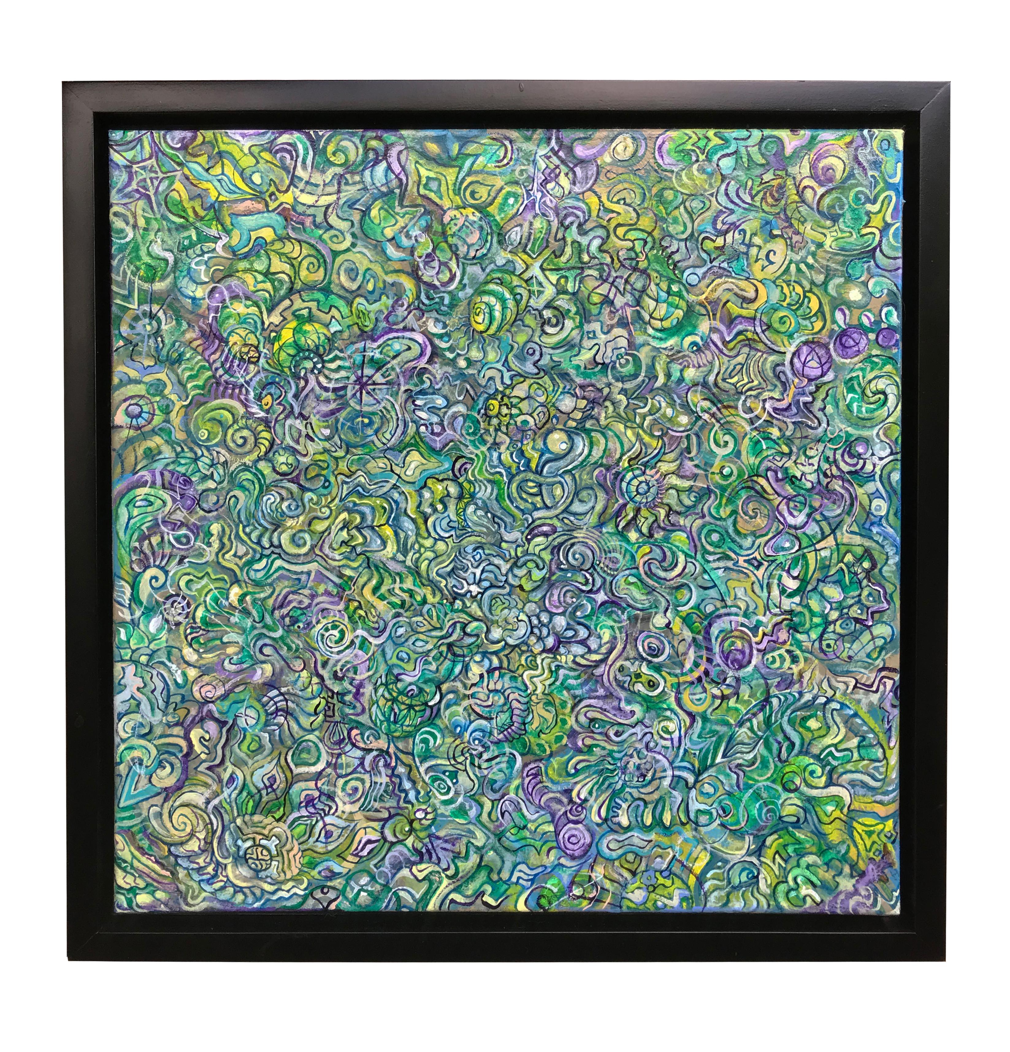 Ethan Meyer Abstract Painting - "Coincidentia Oppositorum", Abstract Acrylic Painting on Canvas, Framed