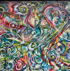 Contemporary Abstract Painting, Acrylic on Canvas, Framed, Psychedelic Patterns