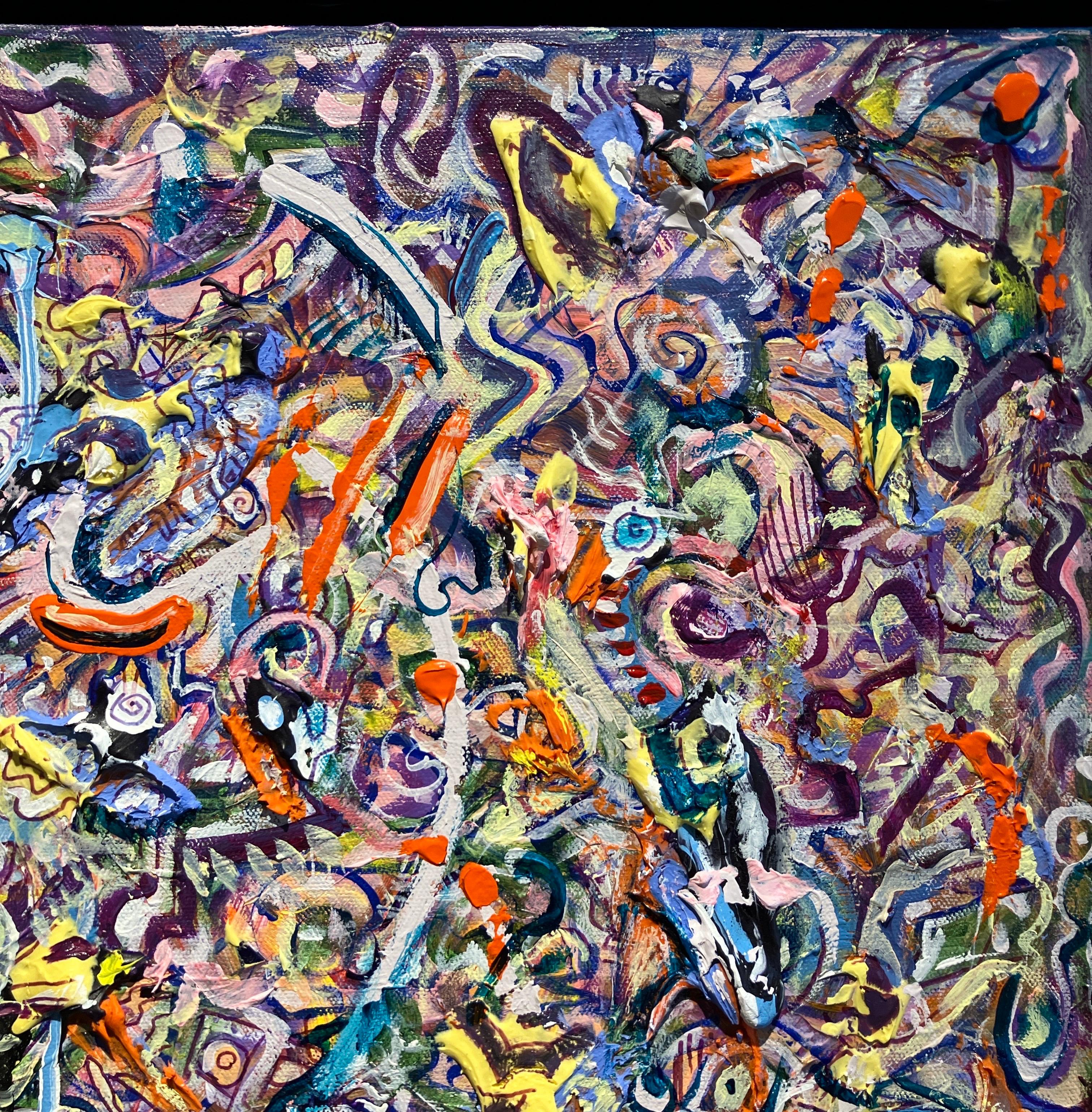 Contemporary Abstract Painting, Acrylic on Canvas, Framed, Psychedelic Patterns For Sale 4