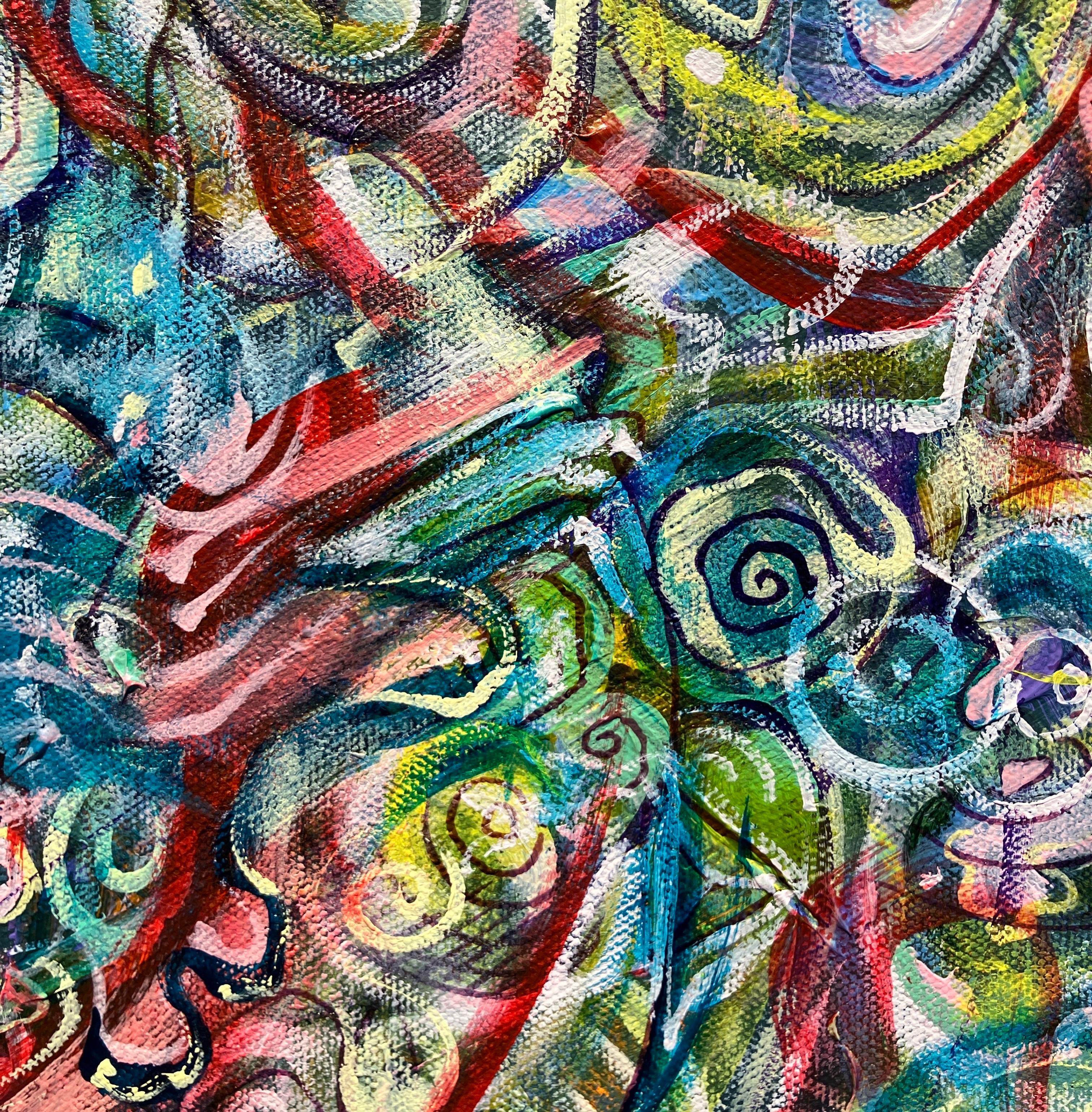 Contemporary Abstract Painting, Acrylic on Canvas, Framed, Psychedelic Patterns For Sale 5