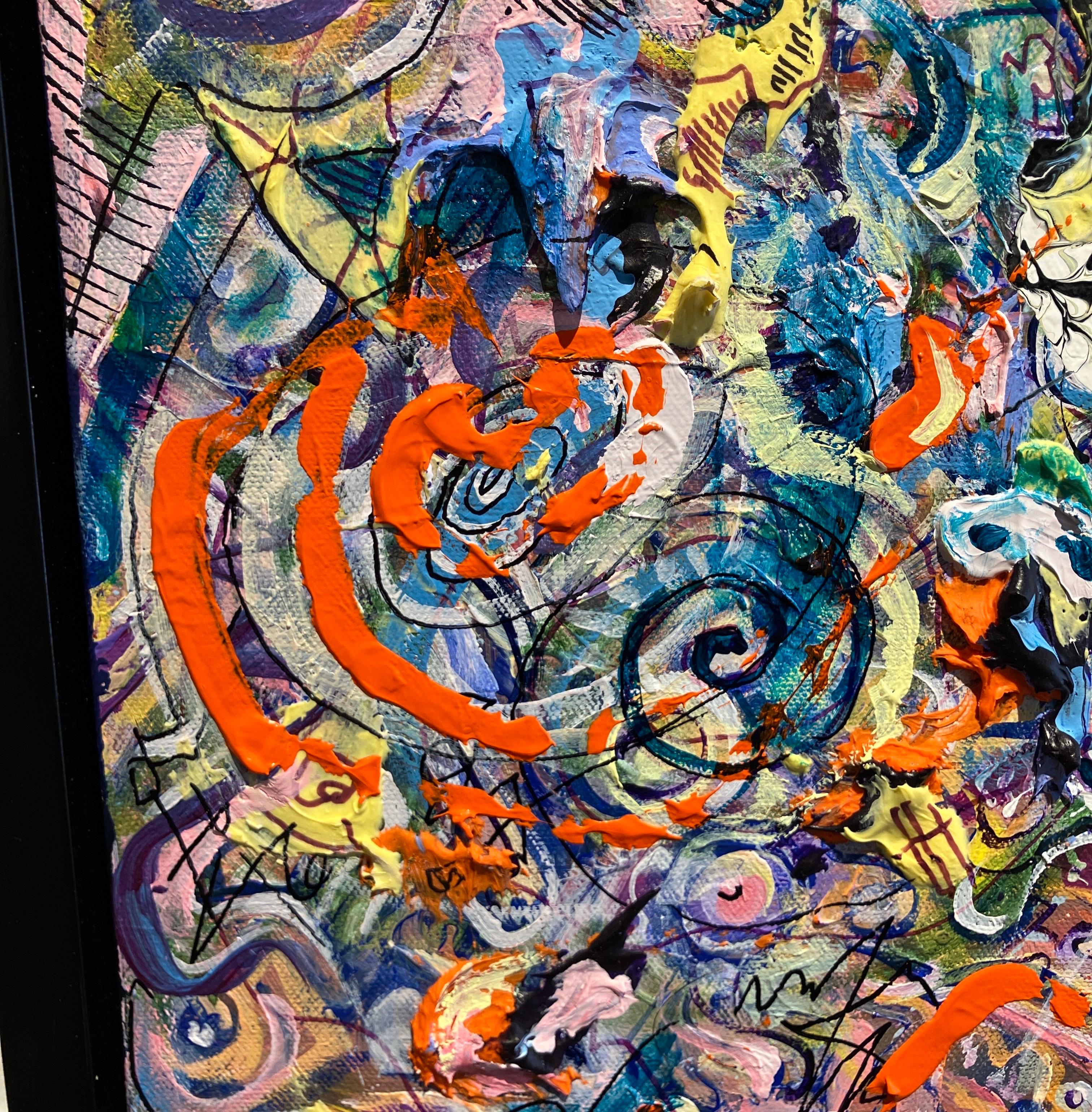 Contemporary Abstract Painting, Acrylic on Canvas, Framed, Psychedelic Patterns For Sale 6