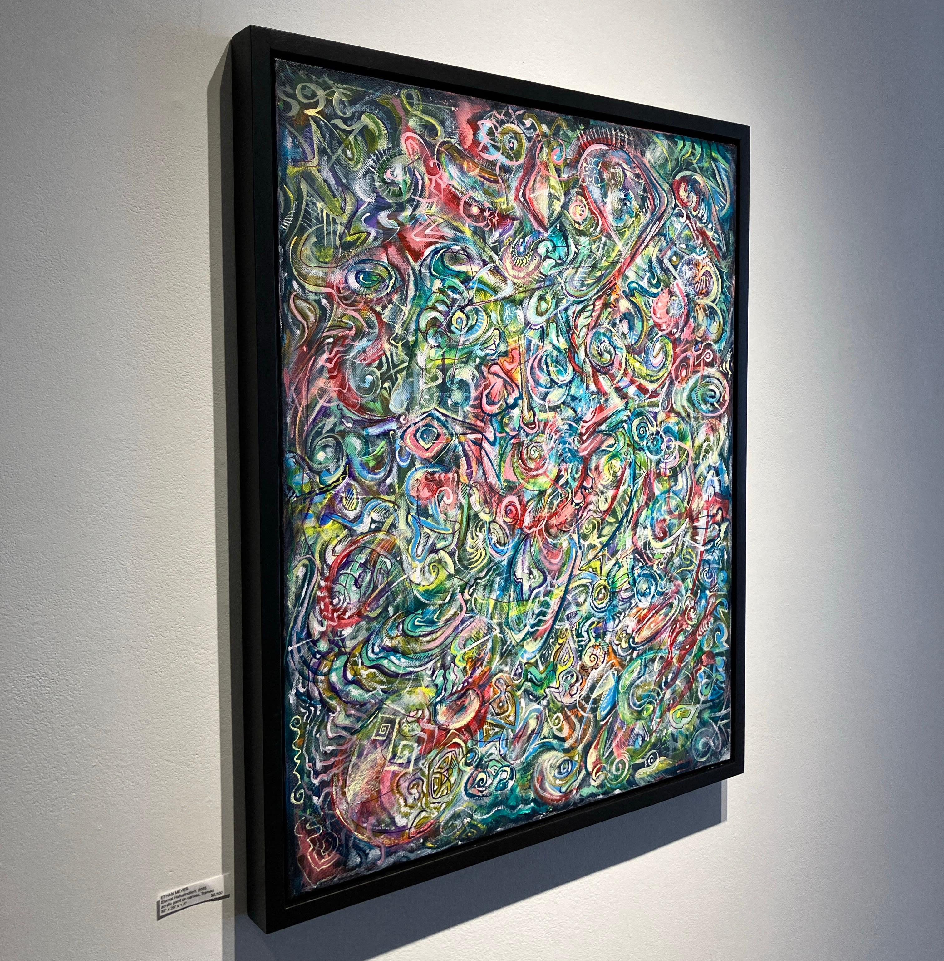 Contemporary Abstract Painting, Acrylic on Canvas, Framed, Psychedelic Patterns For Sale 6