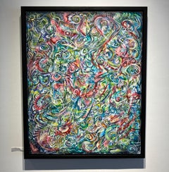 Contemporary Abstract Painting, Acrylic on Canvas, Framed, Psychedelic Patterns