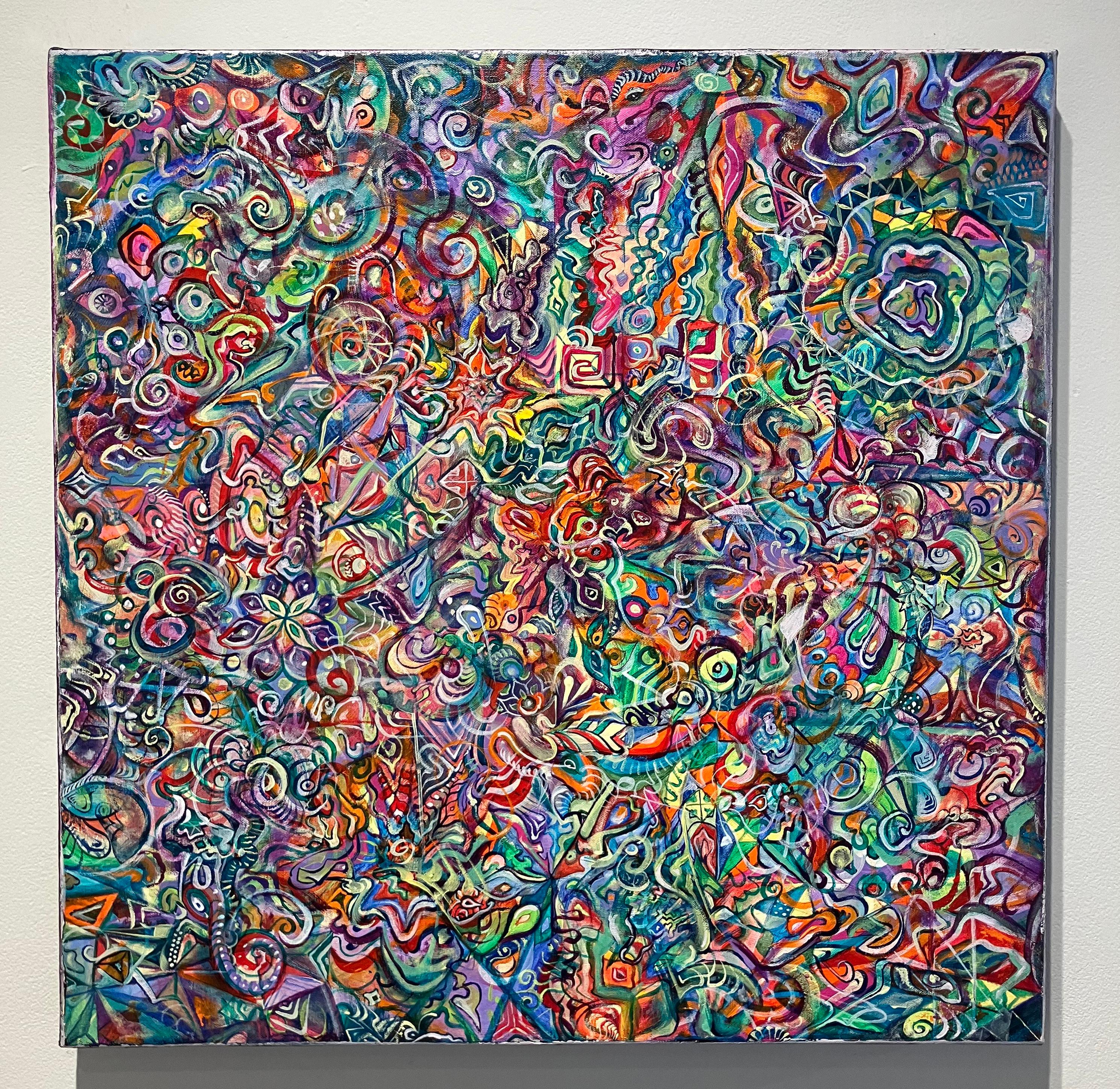 Contemporary Abstract Painting Acrylic on Canvas, Psychedelic Patterns, Colorful