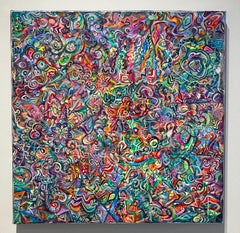 Pittura astratta contemporanea Acrilico su tela, motivi psichedelici, colorato