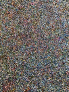 Peinture acrylique psychédélique contemporaine sur tissu, colorée, géométrique, trippante