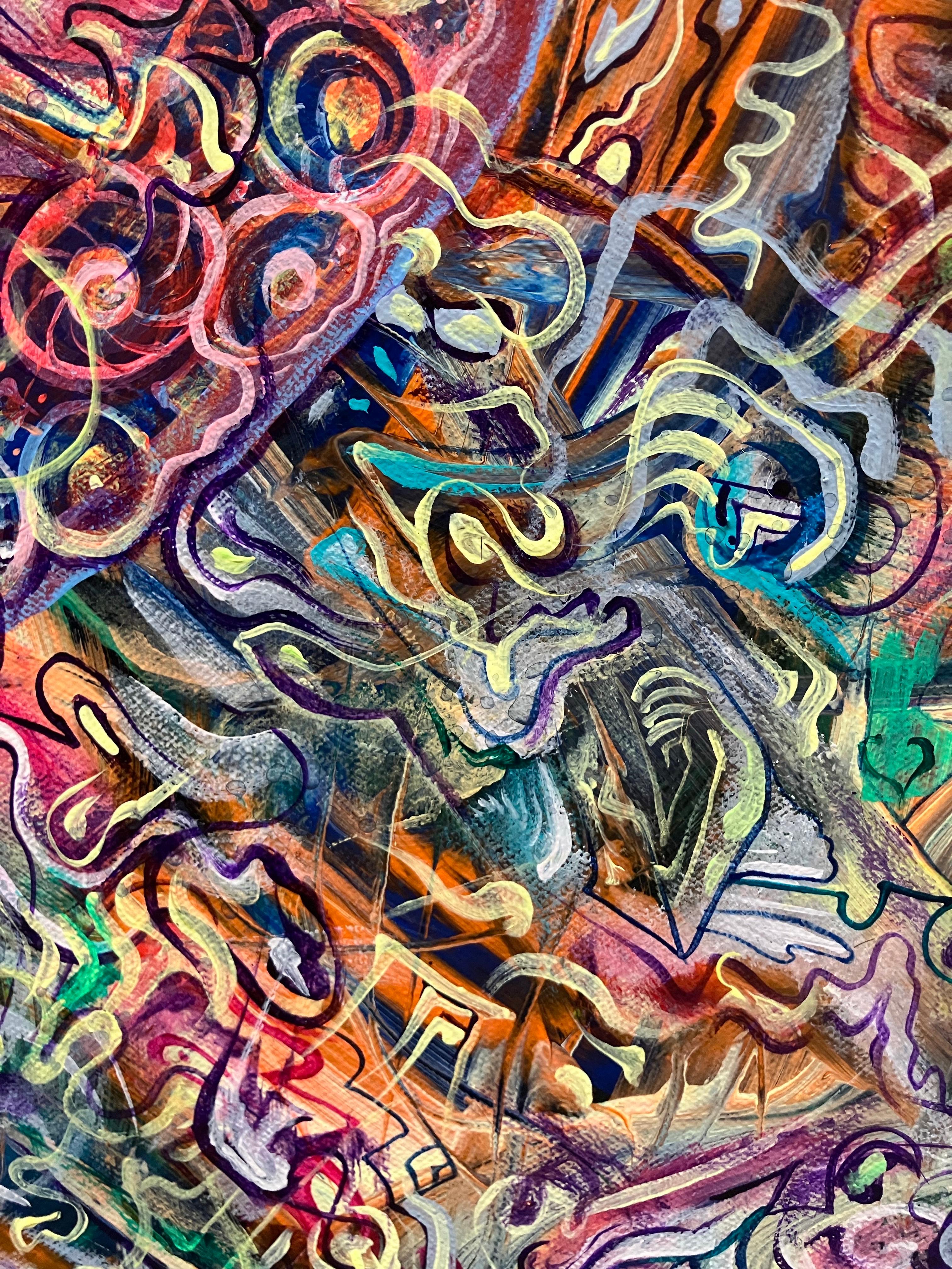 „Kristallline Mind Fortress“, Abstraktes Acrylgemälde, leuchtende Farben, Geometrisches Gemälde – Painting von Ethan Meyer