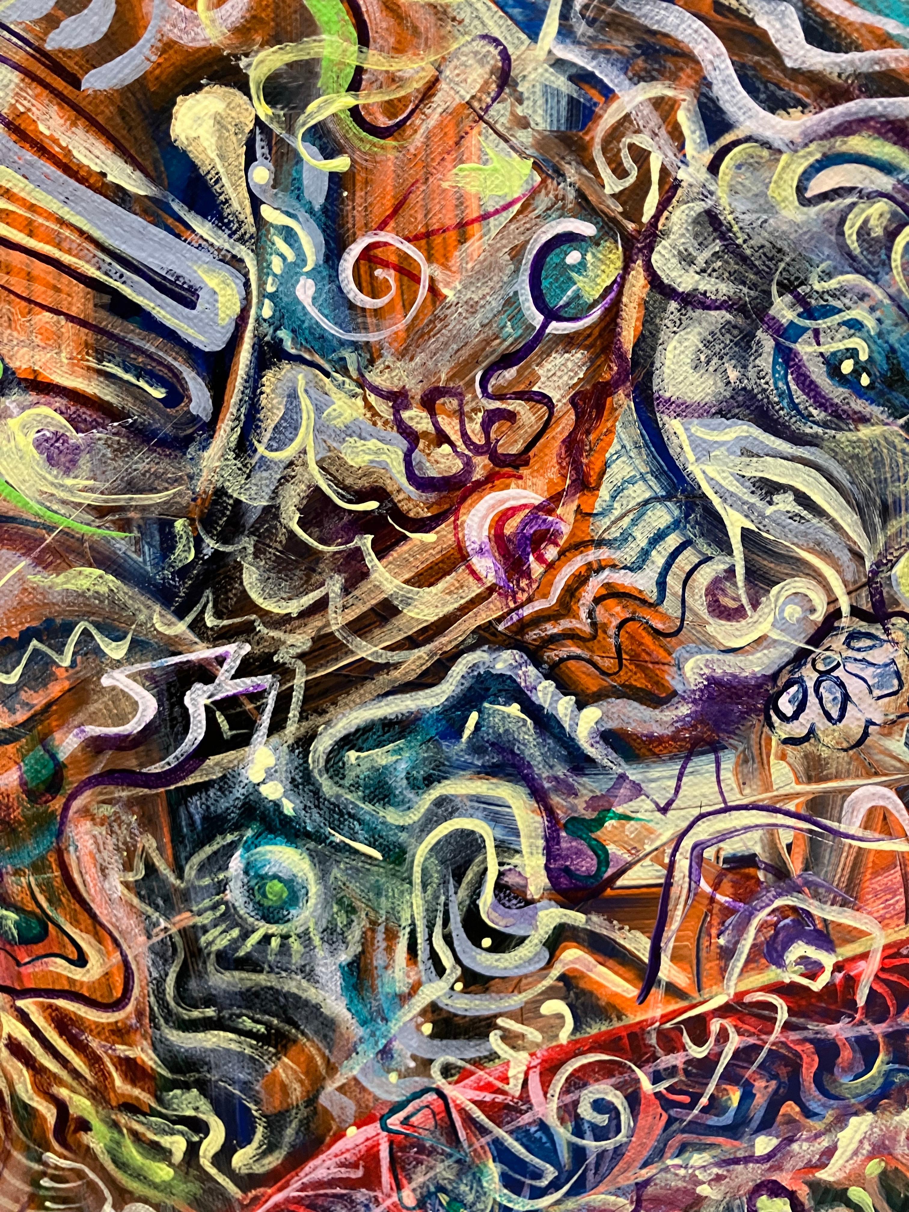 „Kristallline Mind Fortress“, Abstraktes Acrylgemälde, leuchtende Farben, Geometrisches Gemälde (Zeitgenössisch), Painting, von Ethan Meyer
