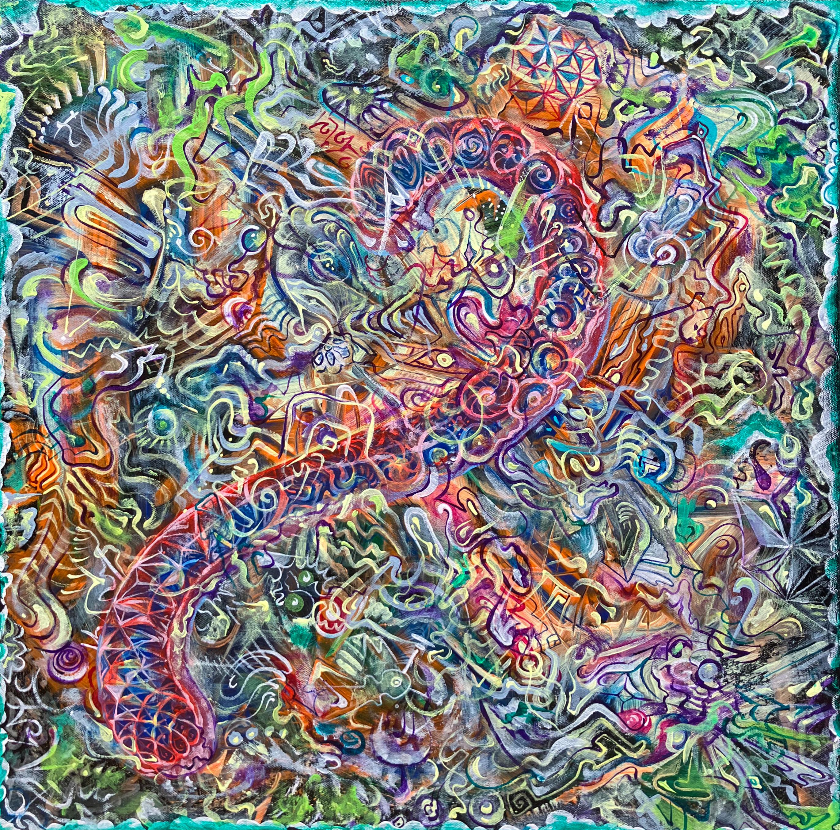 Ethan Meyer Abstract Painting – „Kristallline Mind Fortress“, Abstraktes Acrylgemälde, leuchtende Farben, Geometrisches Gemälde