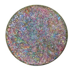 "Sleep Drifter", Pittura acrilica astratta su Wood Tondo, Pino, Montaggio a parete