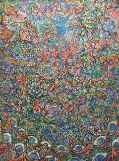 "Il Dio che divora", pittura astratta geometrica colorata, acrilico su tela