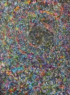 Abstraktes Acrylgemälde auf Leinwand, „Time Dilation Effect“, farbenfrohes Gemälde, Muster