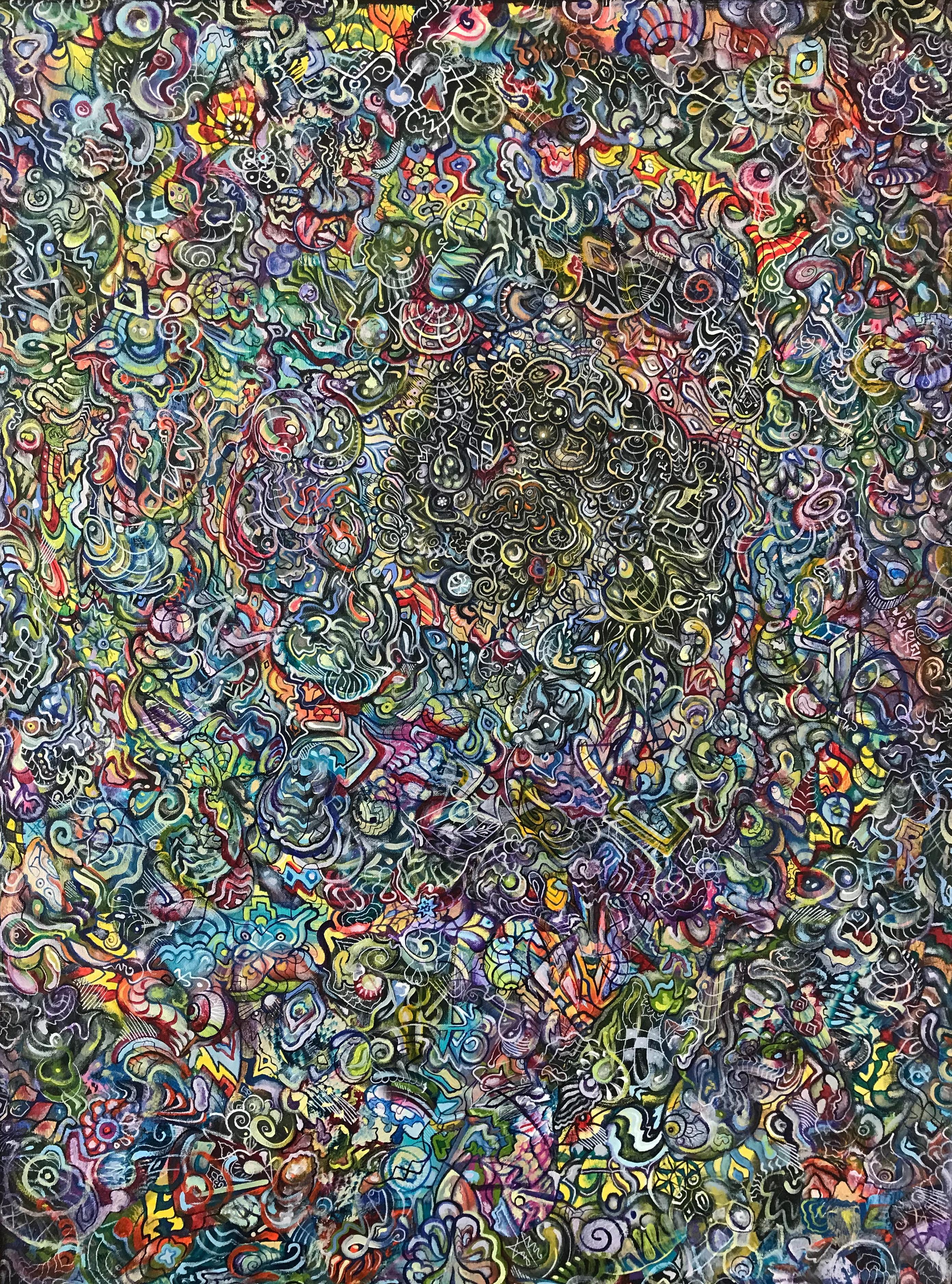 "Il mio lavoro, sia nella pittura che nella scultura, prevede reti di forme e modelli intricati, sovrapposti e mutevoli, che riflettono la natura complessa e in continua evoluzione della propria coscienza.  La natura visivamente travolgente