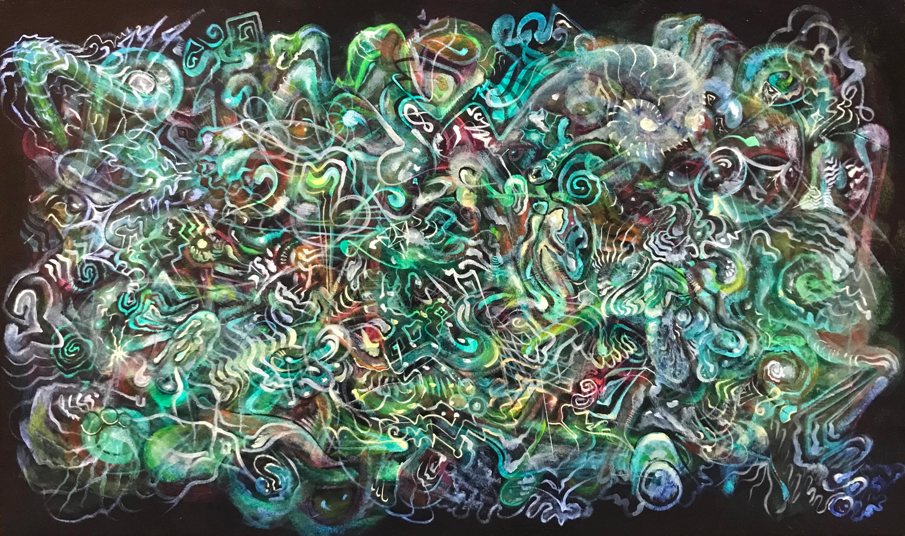 « Treading Water », peinture abstraite, acrylique, sur toile, motifs géométriques - Painting de Ethan Meyer