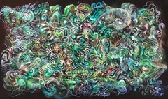 « Treading Water », peinture abstraite, acrylique, sur toile, motifs géométriques