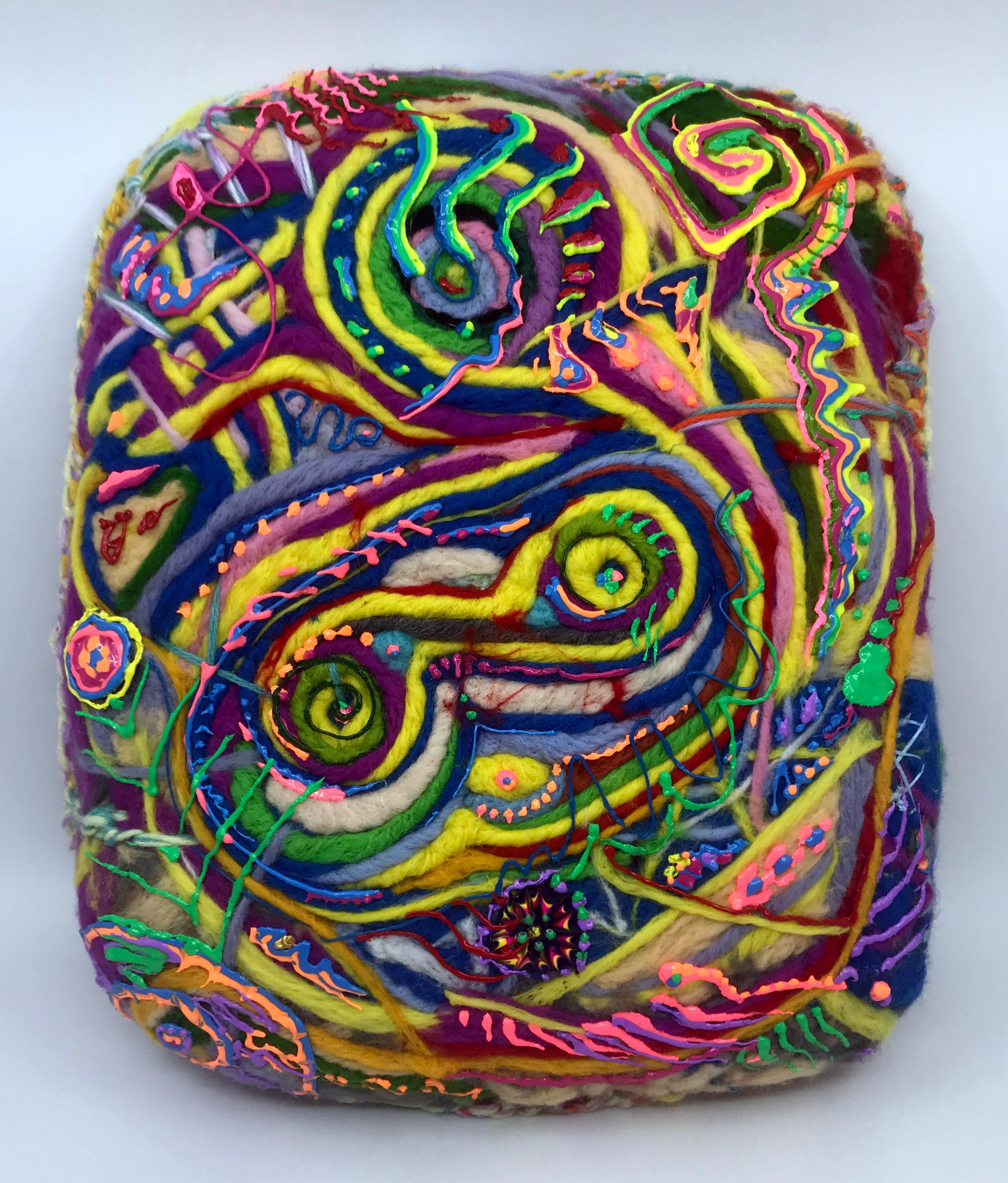 Ethan Meyer Abstract Sculpture - "A Tome of Whimsical Lore", Contemporary, Fiber, Mixed Media, Wall Hanging